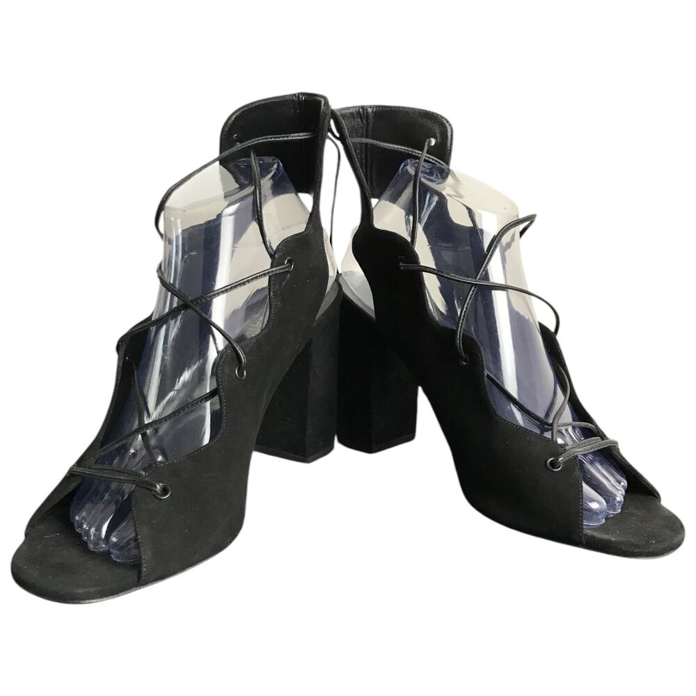Saint Laurent Babies Suede Lace-Up Sandal Womens US10‎ 40 Black 3.5" Block Heel